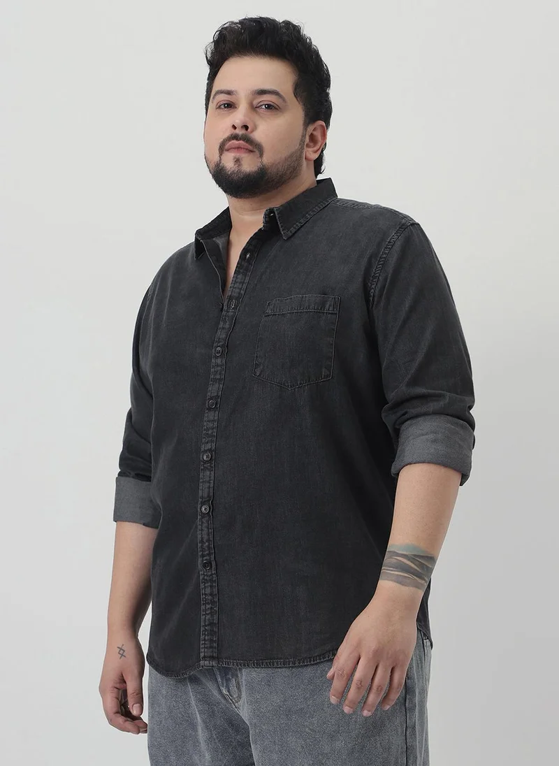 Urbano Fashion Urbano Plus Men's Black Regular Fit Full Sleeve Solid Denim Shirt